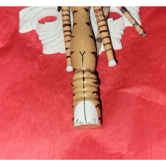 Vintage Folk Art Angel Wooden Jointed Arms Cat Hand Painted Christmas Ornament - Picture 4 of 5